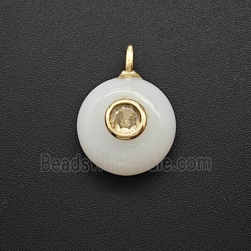 White Jade Coin Pendant Pave Zirconia