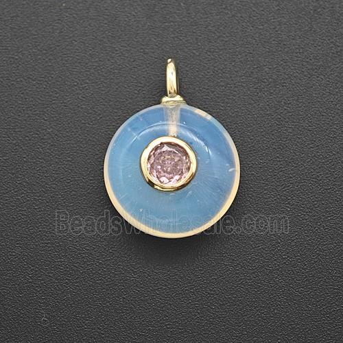 Opalite Coin Pendant Pave Zirconia