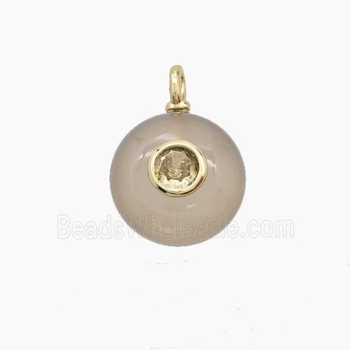 Gray Agate Coin Pendant Pave Zirconia