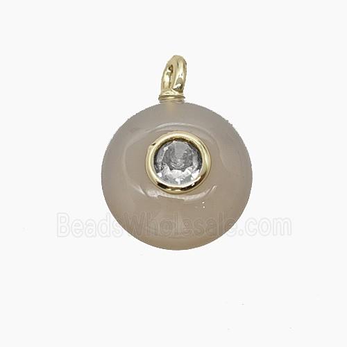 Gray Agate Coin Pendant Pave Zirconia