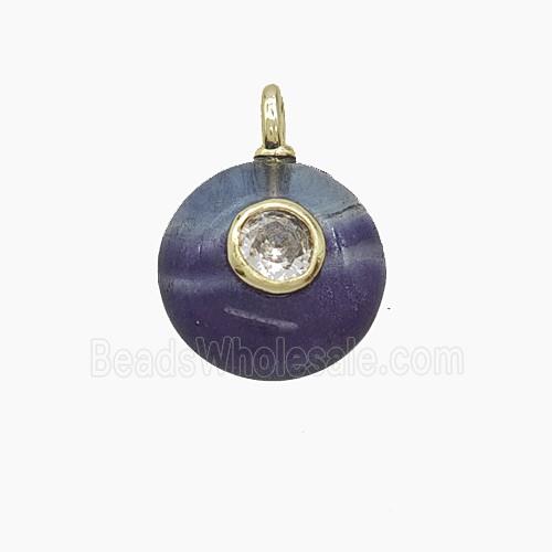 Natural Fluorite Coin Pendant Pave Zirconia