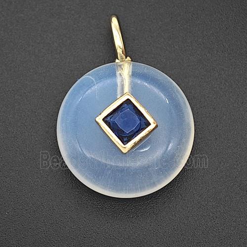 Opalite Coin Pendant Pave Zirconia