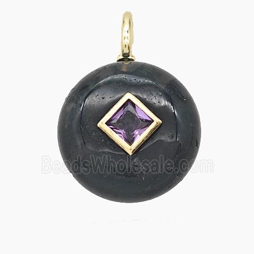 Natural Green Moss Agate Coin Pendant Pave Zirconia