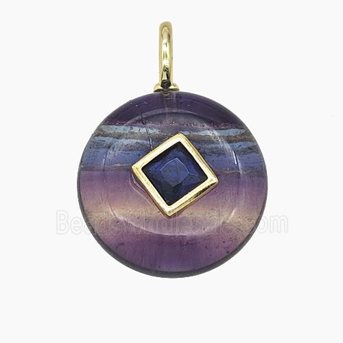 Natural Fluorite Coin Pendant Pave Zirconia