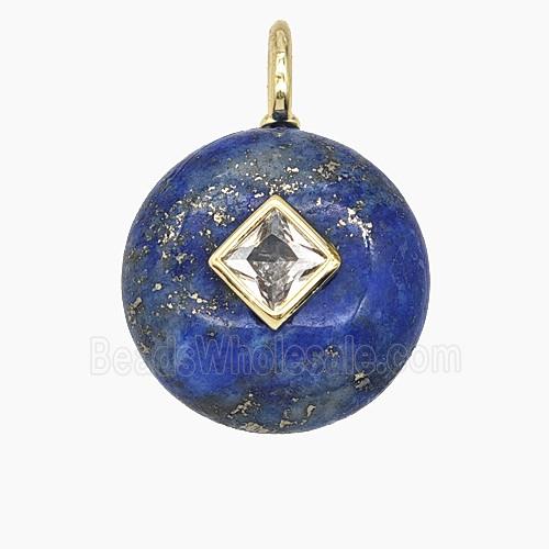 Natural Blue Lapis Lazuli Coin Pendant Pave Zirconia