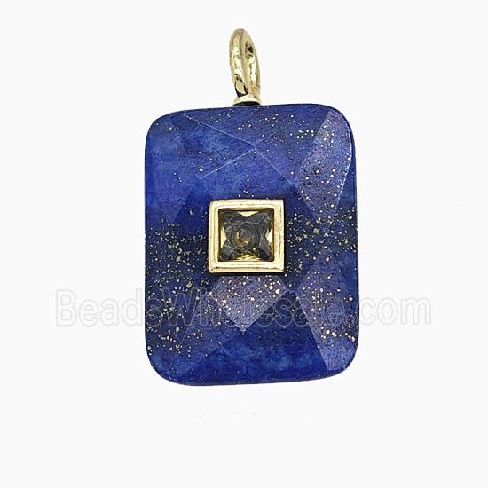 Natural Blue Lapis Lazuli Rectangle Pendant Pave Zirconia