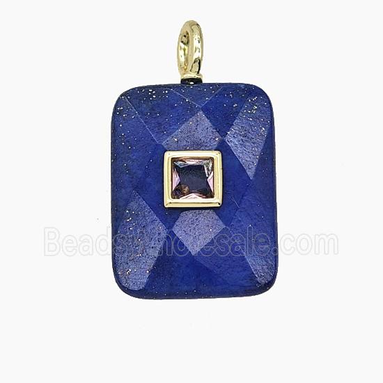 Natural Blue Lapis Lazuli Rectangle Pendant Pave Zirconia