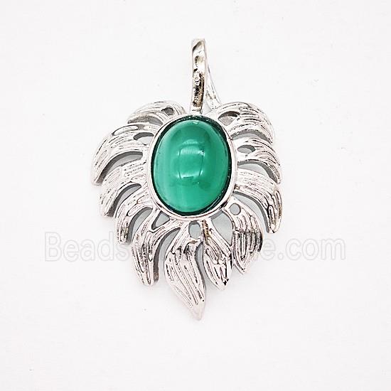 Gemstone Pendant, Antique Silver Plated