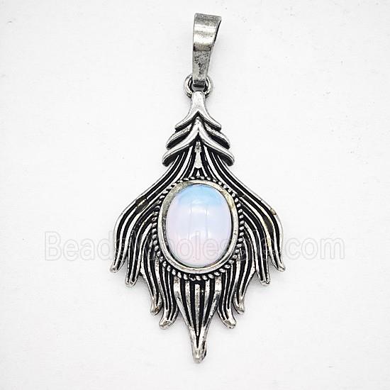 Gemstone Pendant, Antique Silver Plated