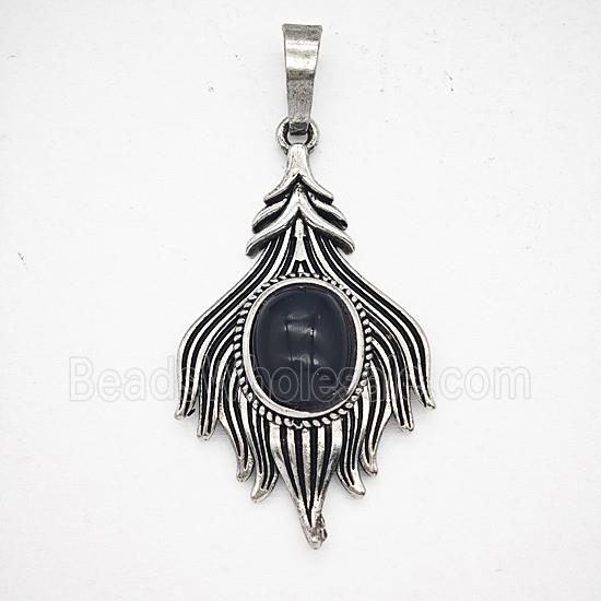 Gemstone Pendant, Antique Silver Plated