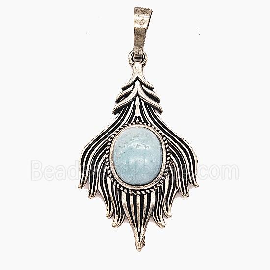 Gemstone Pendant, Antique Silver Plated
