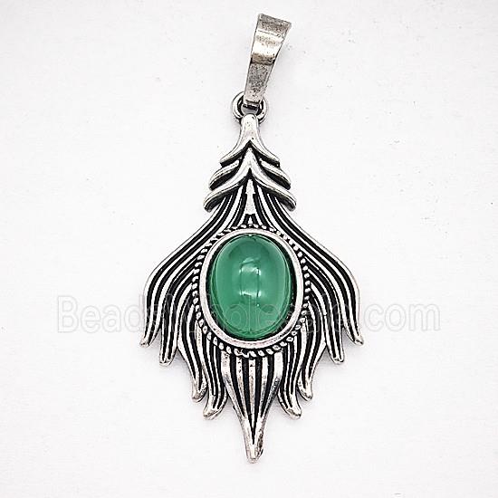 Gemstone Pendant, Antique Silver Plated