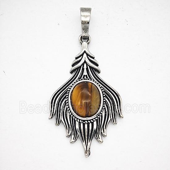 Gemstone Pendant, Antique Silver Plated