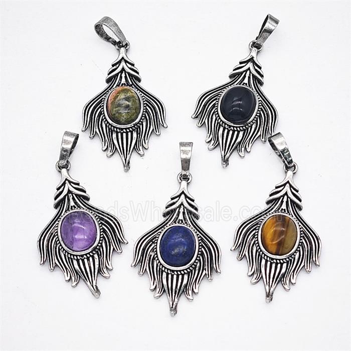 Gemstone Pendant, Antique Silver Plated
