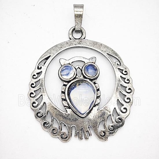 Gemstone Pendant, Antique Silver Plated