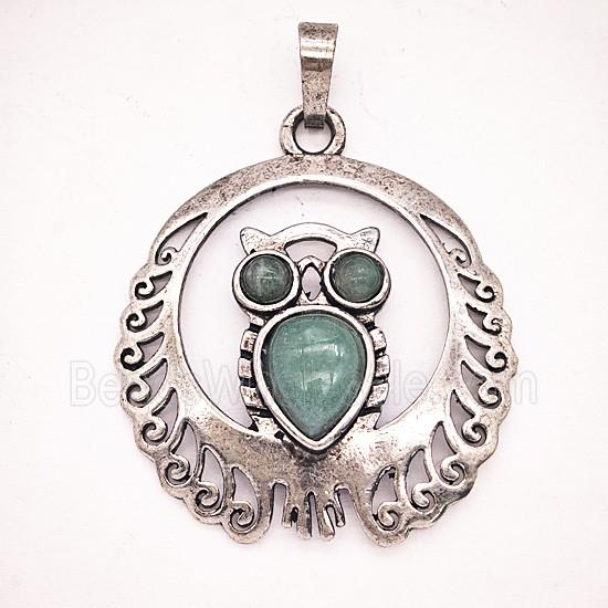 Gemstone Pendant, Antique Silver Plated