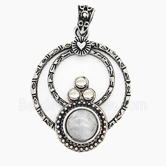 Gemstone Pendant, Antique Silver Plated