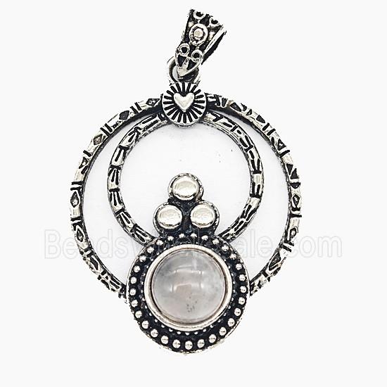 Gemstone Pendant, Antique Silver Plated