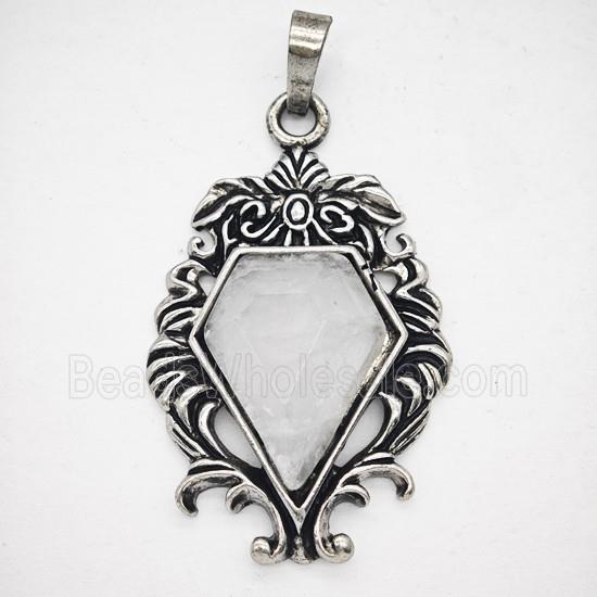 Gemstone Pendant, Antique Silver Plated