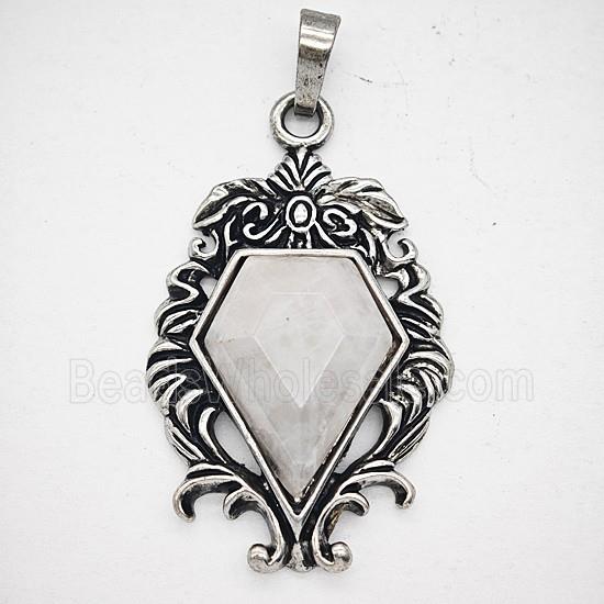 Gemstone Pendant, Antique Silver Plated
