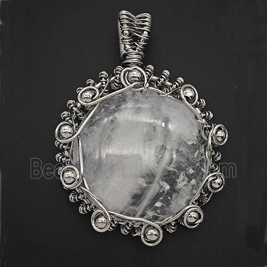 Gemstone Pendant, Antique Silver Plated