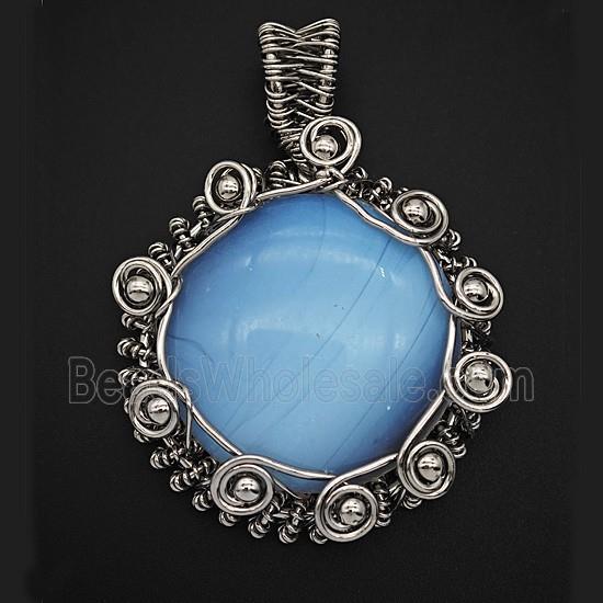 Gemstone Pendant, Antique Silver Plated