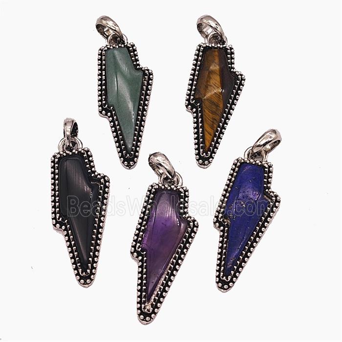 Gemstone Pendant, Antique Silver Plated