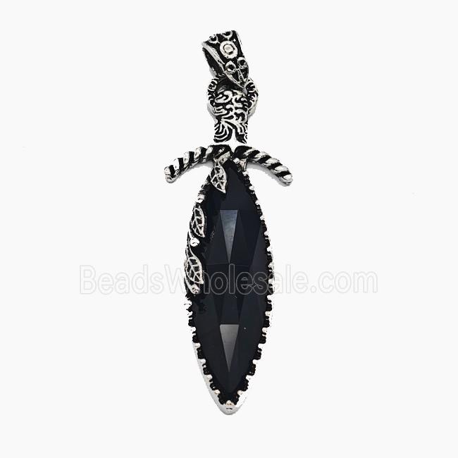 Gemstone Pendant, Antique Silver Plated