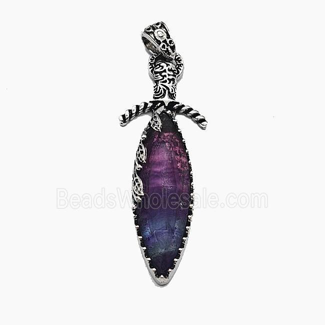 Gemstone Pendant, Antique Silver Plated