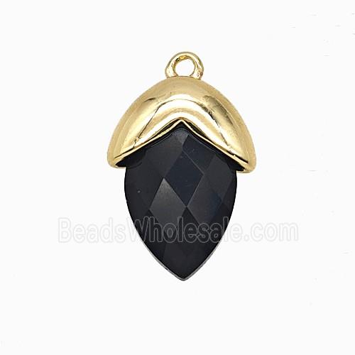 Black Obsidian Oval Pendant Copper Gold Plated