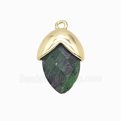 Green Zoisite Oval Pendant Copper Gold Plated