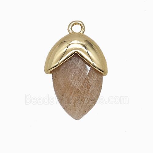 Peach Sunstone Oval Pendant Copper Gold Plated