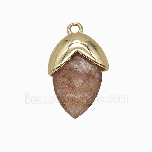 Strawberry Quartz Oval Pendant Copper Gold Plated