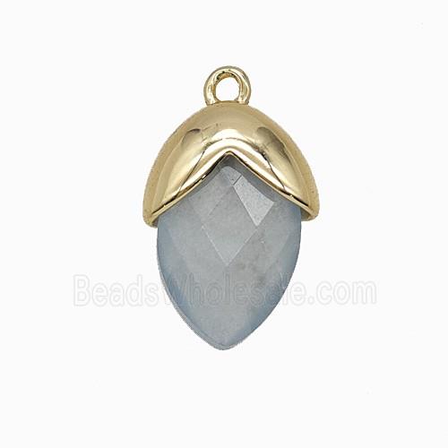 Lt.blue Dye Jade Oval Pendant Copper Gold Plated