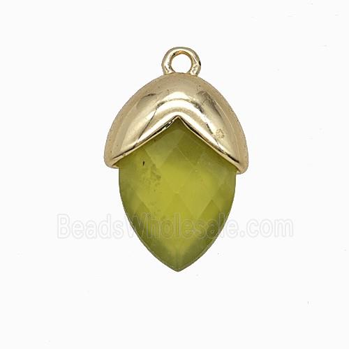 Olive Dye Jade Oval Pendant Copper Gold Plated