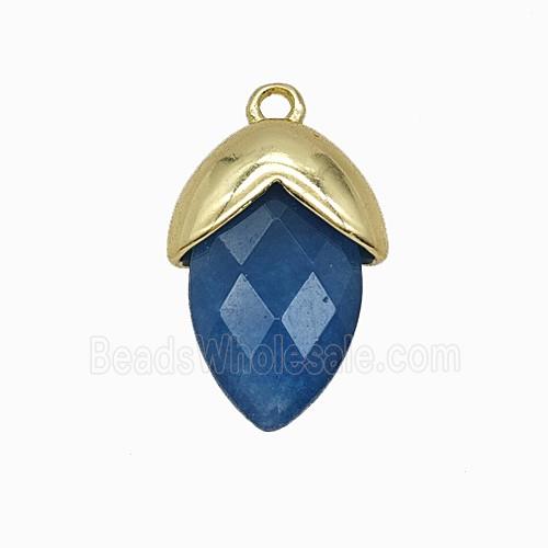 Blue Dye Jade Oval Pendant Copper Gold Plated