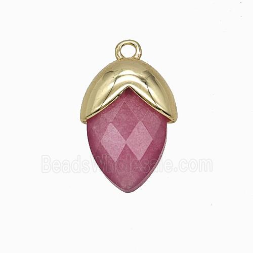 Pink Dye Jade Oval Pendant Copper Gold Plated