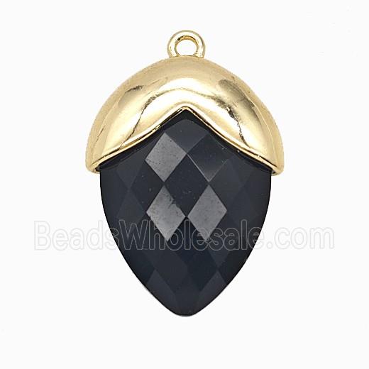 Black Obsidian Oval Pendant Copper Gold Plated