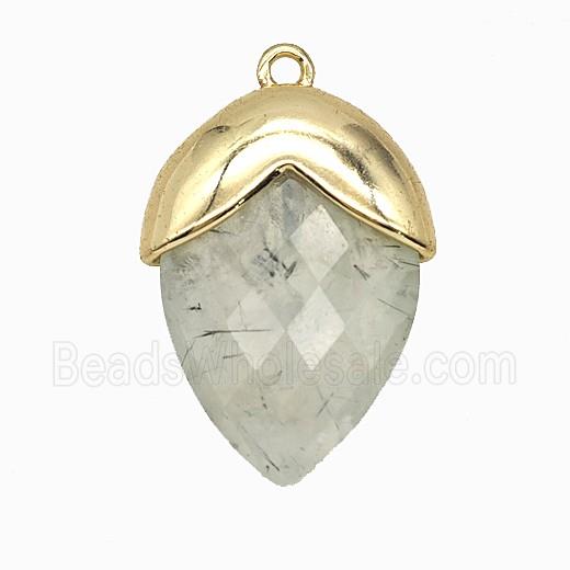 Green Prehnite Oval Pendant Copper Gold Plated
