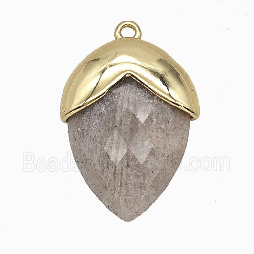 Gray Moonstone Oval Pendant Copper Gold Plated