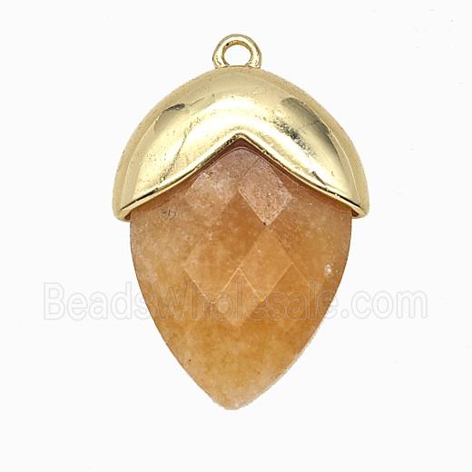 Yellow Aventurine Oval Pendant Copper Gold Plated