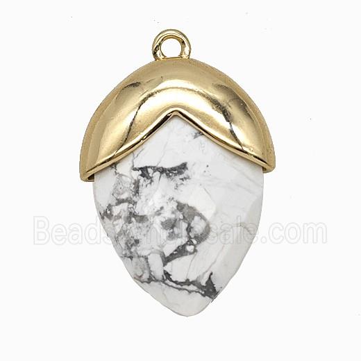 White Howlite Turquoise Oval Pendant Copper Gold Plated