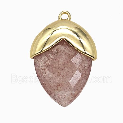 Strawberry Quartz Oval Pendant Copper Gold Plated