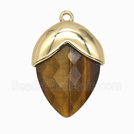 Tiger Eye Stone Oval Pendant Copper Gold Plated