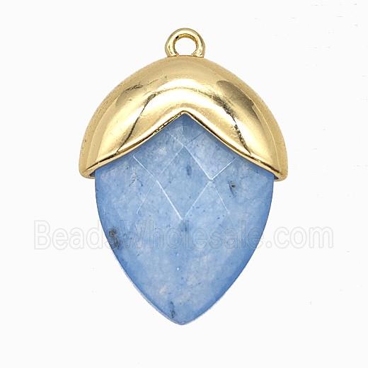Blue Dye Jade Oval Pendant Copper Gold Plated