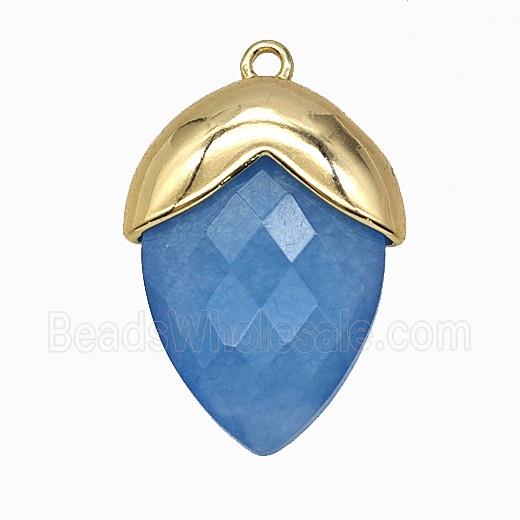 Blue Dye Jade Oval Pendant Copper Gold Plated