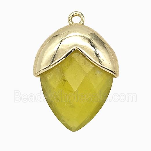 Olive Dye Jade Oval Pendant Copper Gold Plated