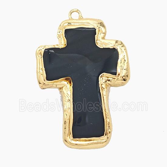 Black Obsidian Cross Pendant Gold Plated