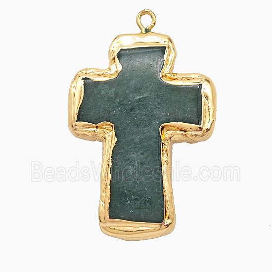 Green Aventurine Cross Pendant Gold Plated