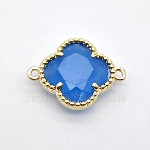 Blue Dye Jade Clover Connector Gold Plated